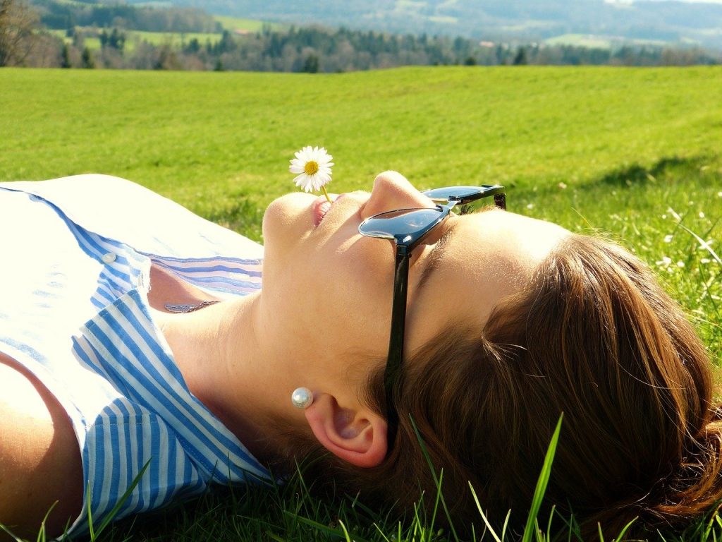 young woman, meadow, concerns